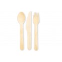 Set of disposable wooden cutlery (3 items-fork, spoon, knife) 