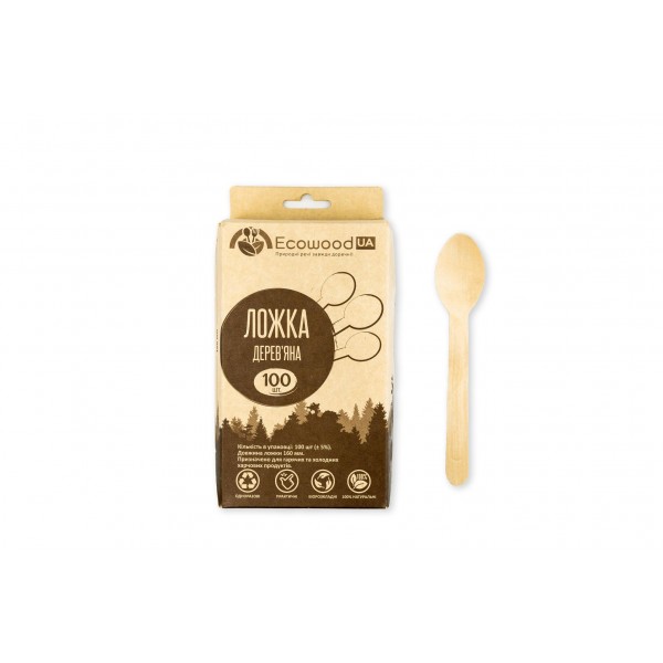 Disposable wooden spoon 160 mm (cardboard packaging 100 pcs.)