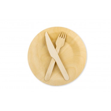 Set of disposable wooden eco-tableware for 10 people
