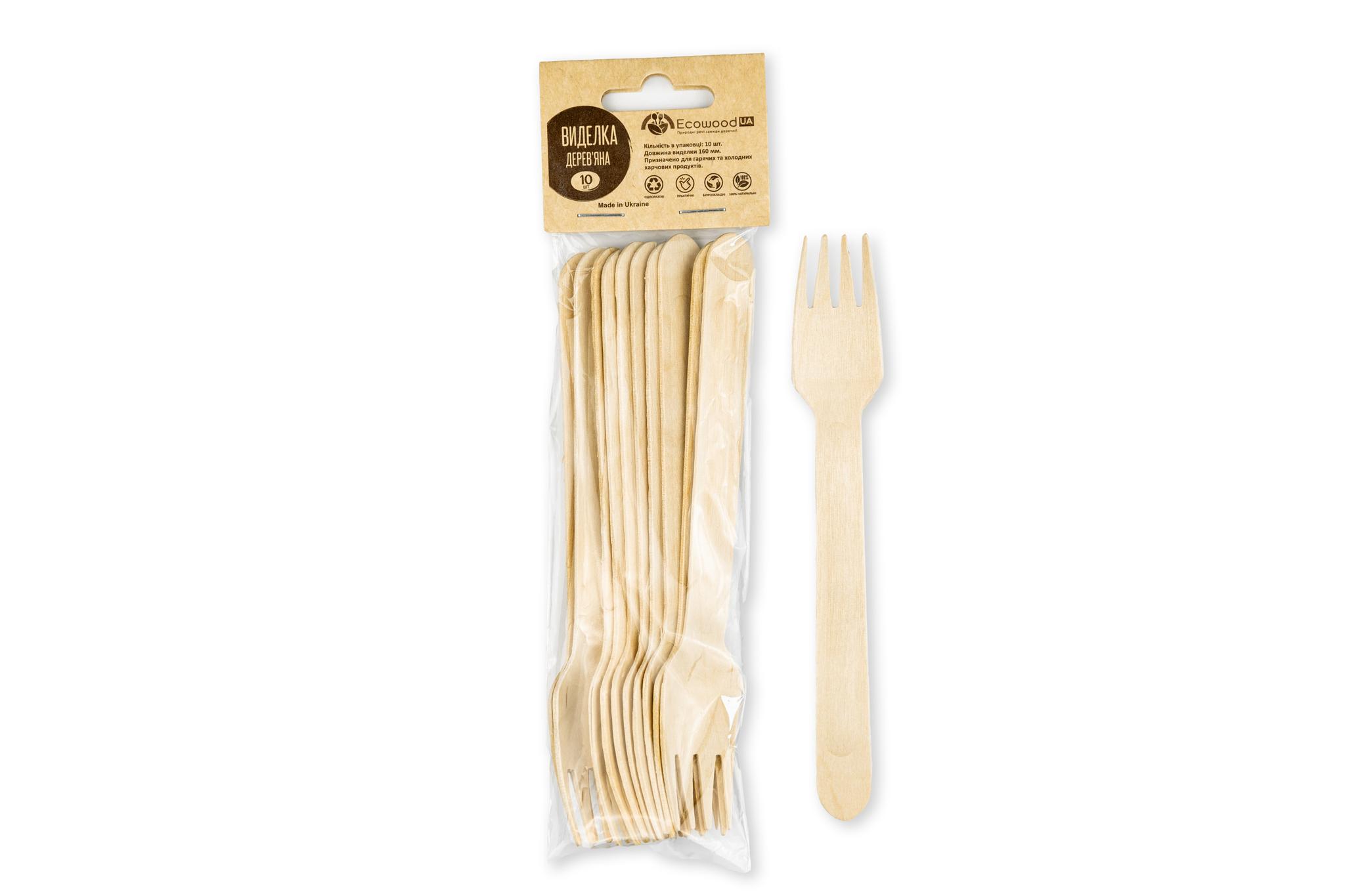 Disposable wooden fork 160 mm (packaging with euro hanger 10 pcs.)